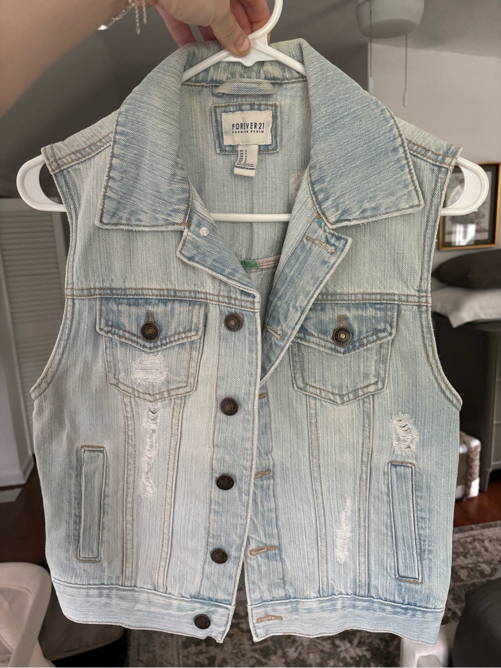 Forever 21 Light Blue Distressed Denim Vest